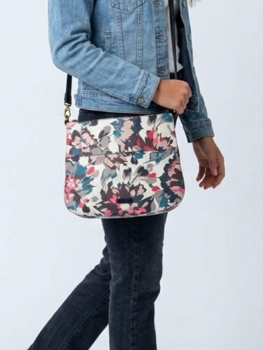 Fossil Floral Canvas Tote in Pink, Teal and Black